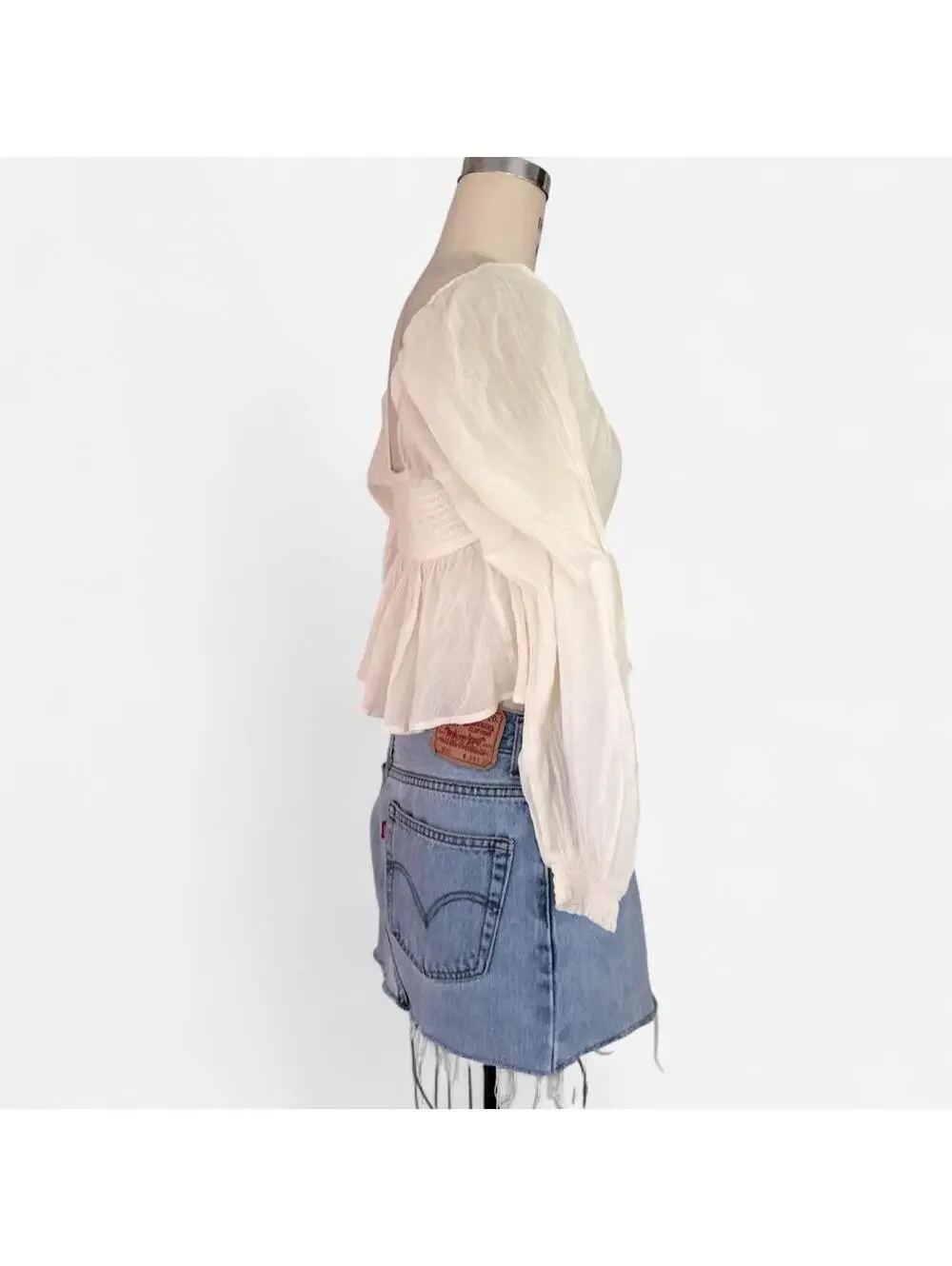 Free People Gauze Square Neck Peplum Blouse in Cream